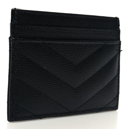 Saint Laurent Grain De Poudre Matelasse Chevron Monochrome Monogram Credit Card Case Black 3 of 8