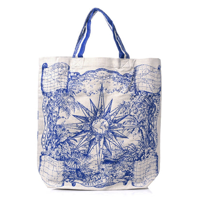 Christian Dior Canvas Print Cruise Tote Ivory Blue 1 of 8