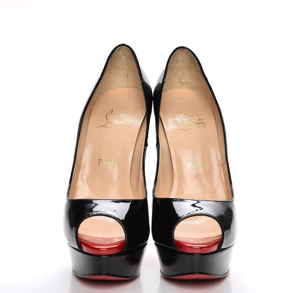 Christian Louboutin Patent Lady Peep 150 Pumps 39 Black Red 2 of 9
