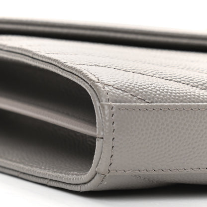 Saint Laurent Grain De Poudre Matelasse Chevron Monogram Chain Wallet Oyster Grey 8 of 13