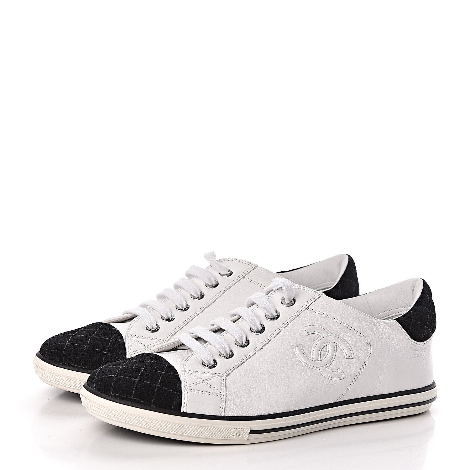 Chanel Calfskin Suede CC Sneakers 36.5 White Black 3 of 8