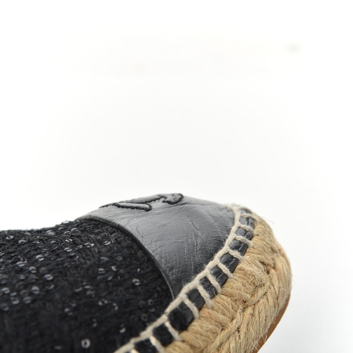 Tweed Patent Goatskin Sequin CC Espadrilles 38 Black