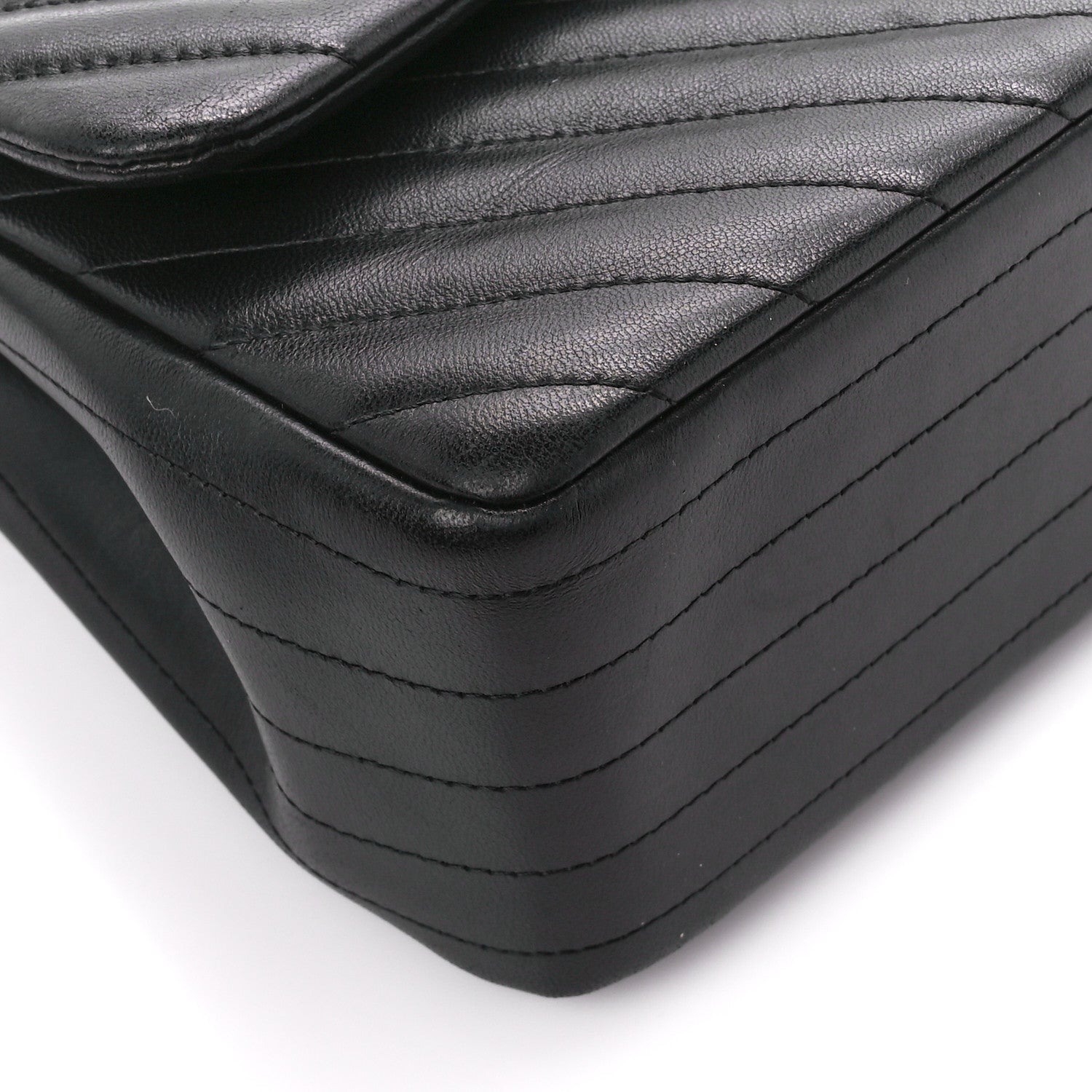 Chanel Lambskin Chevron Quilted Jumbo Double Flap Black 10 of 13