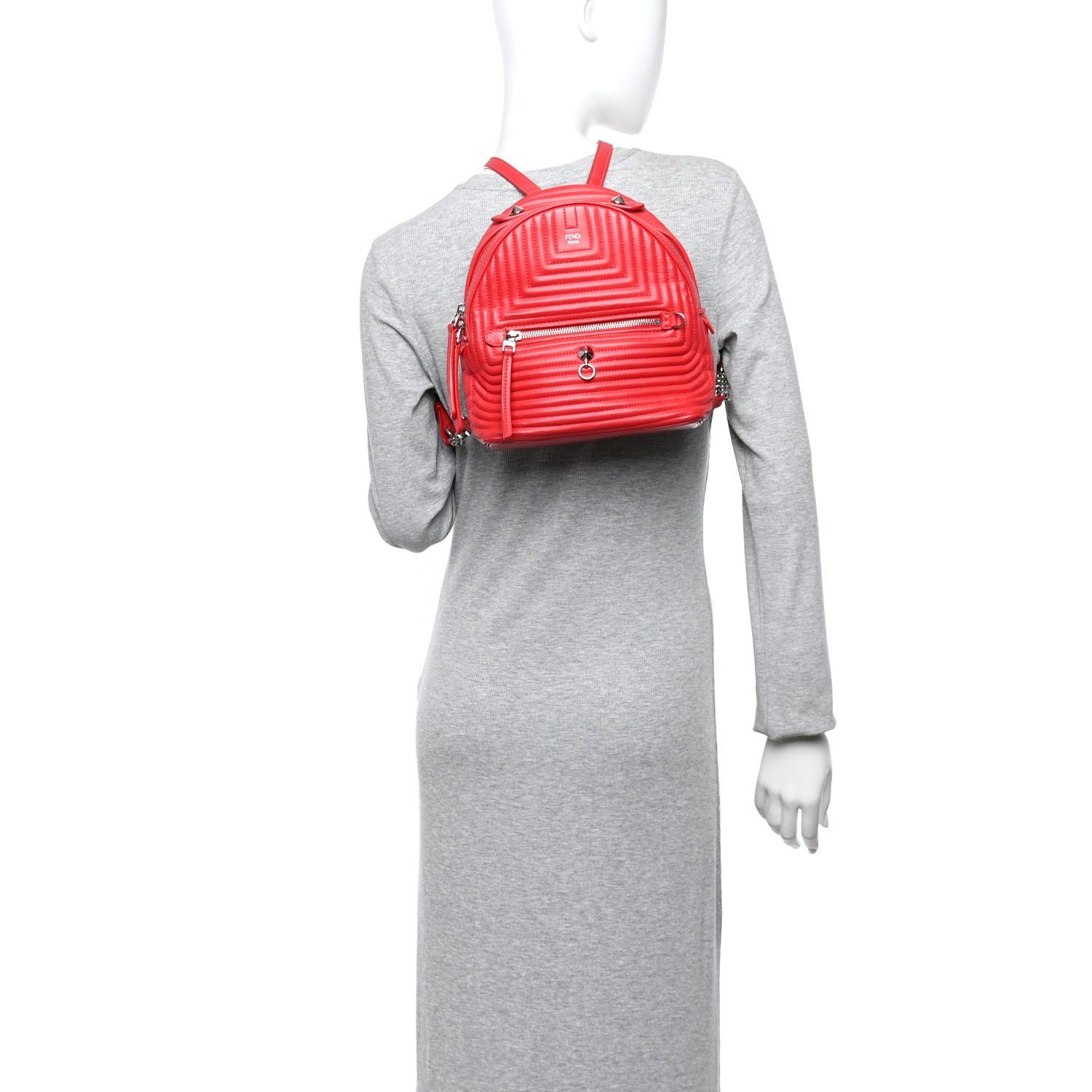 Fendi Shiny Nappa Trapuntata Mini Backpack Papavero 2 of 14