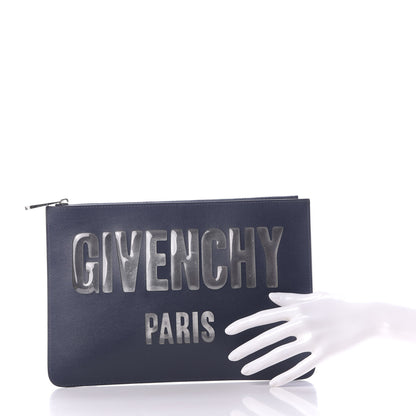 Givenchy Calfskin Logo Zip Pouch Navy Silver 2 of 12