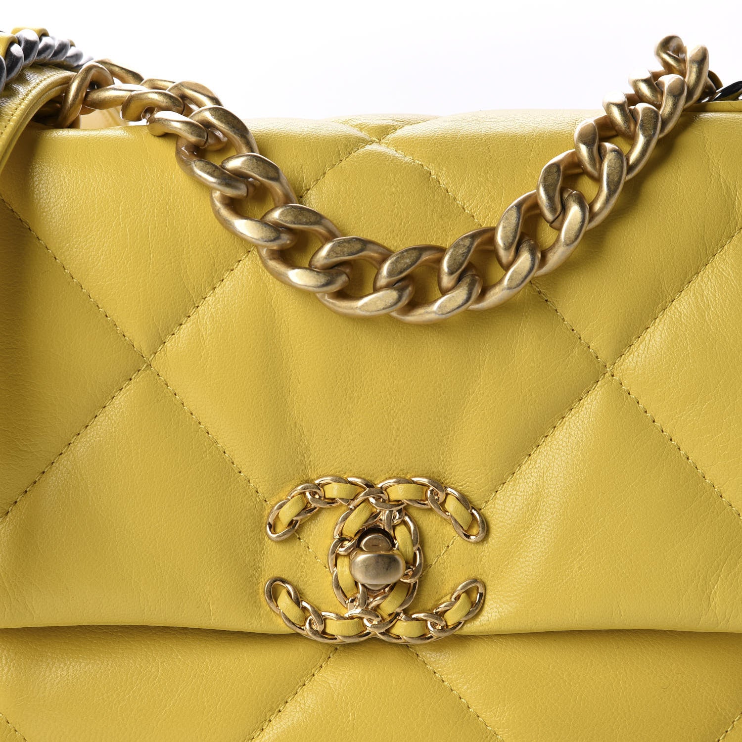 Chanel Lambskin Quilted Medium 19 Flap Yellow 10 of 11