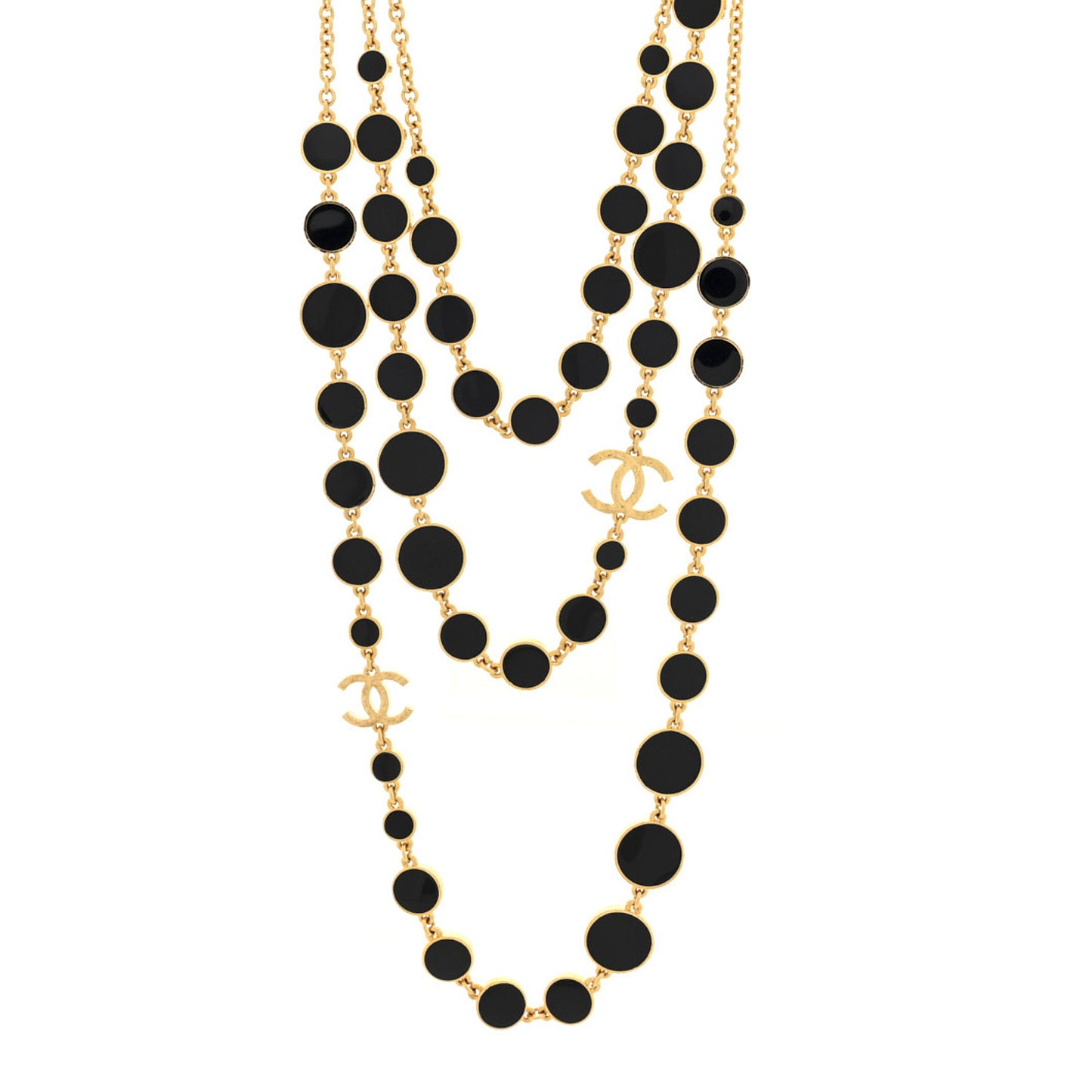 Metal Enamel Disc CC Multi 3 Strand Necklace Gold Black
