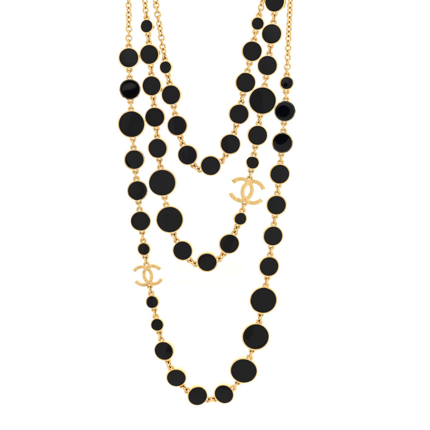 Chanel Metal Enamel Disc CC Multi 3 Strand Necklace Gold Black 1 of 4