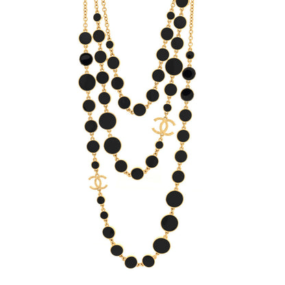 Chanel Metal Enamel Disc CC Multi 3 Strand Necklace Gold Black 1 of 4