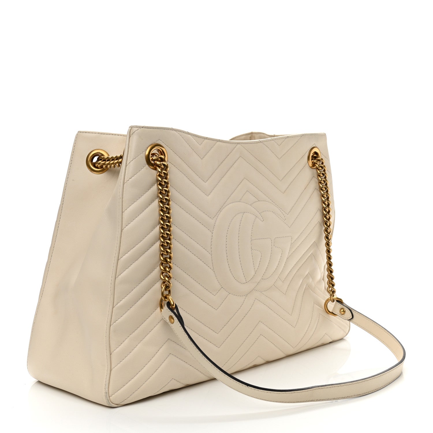 Gucci Calfskin Matelasse Medium GG Marmont Shoulder Tote Bag White 3 of 10