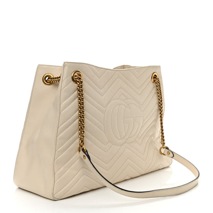 Gucci Calfskin Matelasse Medium GG Marmont Shoulder Tote Bag White 3 of 10
