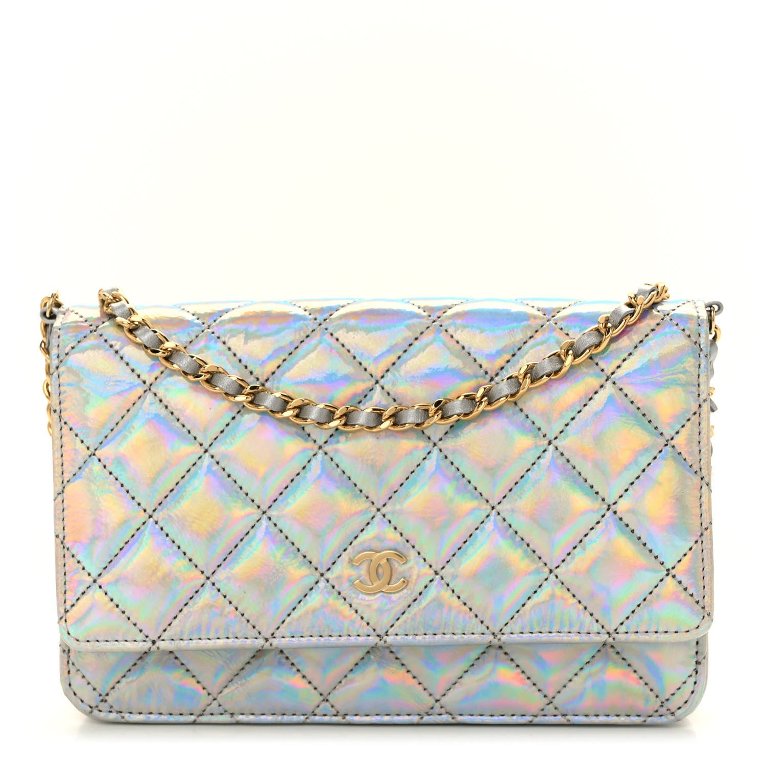 Chanel Iridescent Goatskin Quilted Wallet On Chain WOC Silver 1 of 11