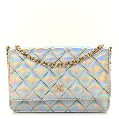 Chanel Iridescent Goatskin Quilted Wallet On Chain WOC Silver 1 of 11