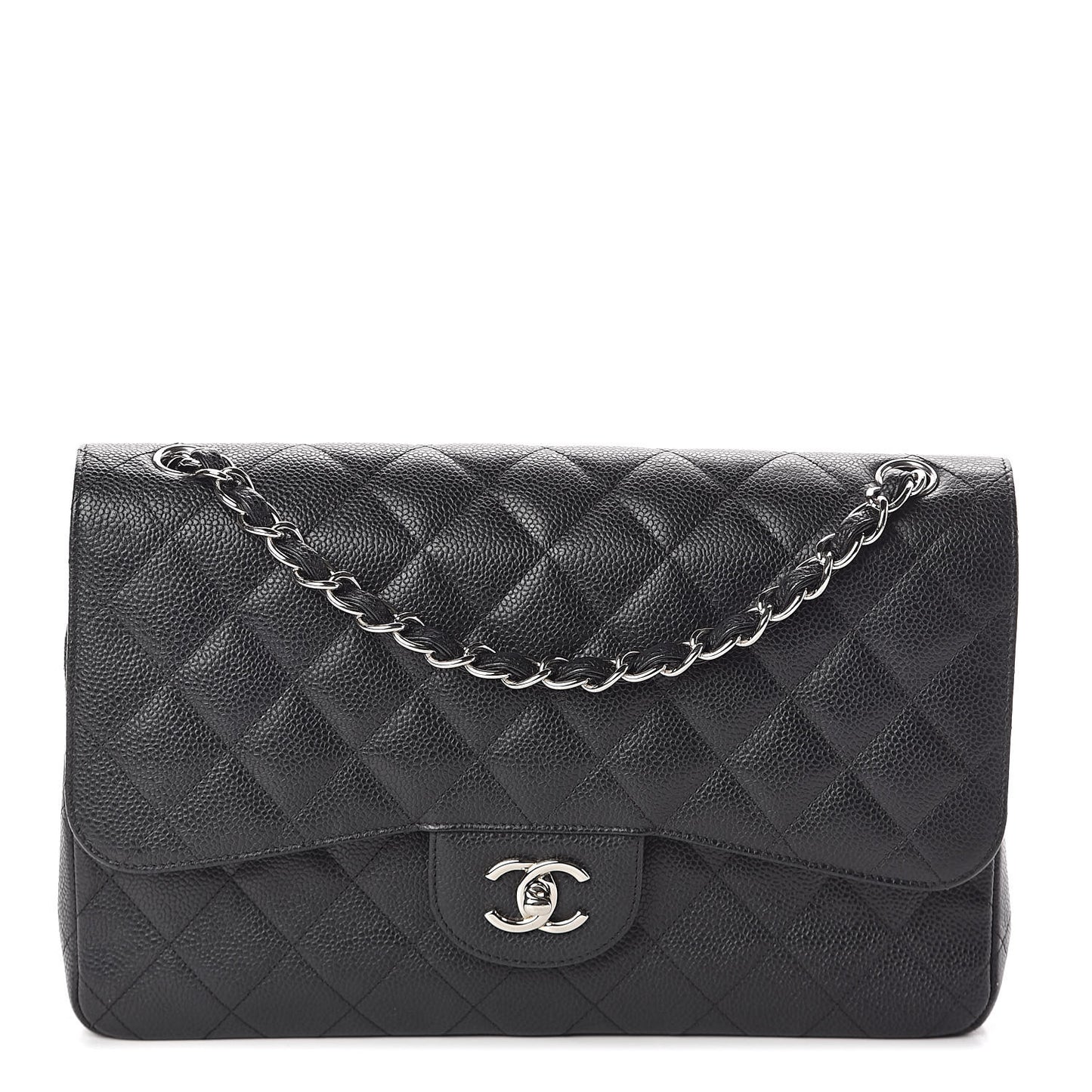 Caviar Quilted Jumbo Double Flap Black