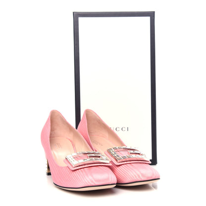 Gucci Moire Fabric Crystal Square G Madelyn Mid-Heel Pumps 39 Light Peony 11 of 12