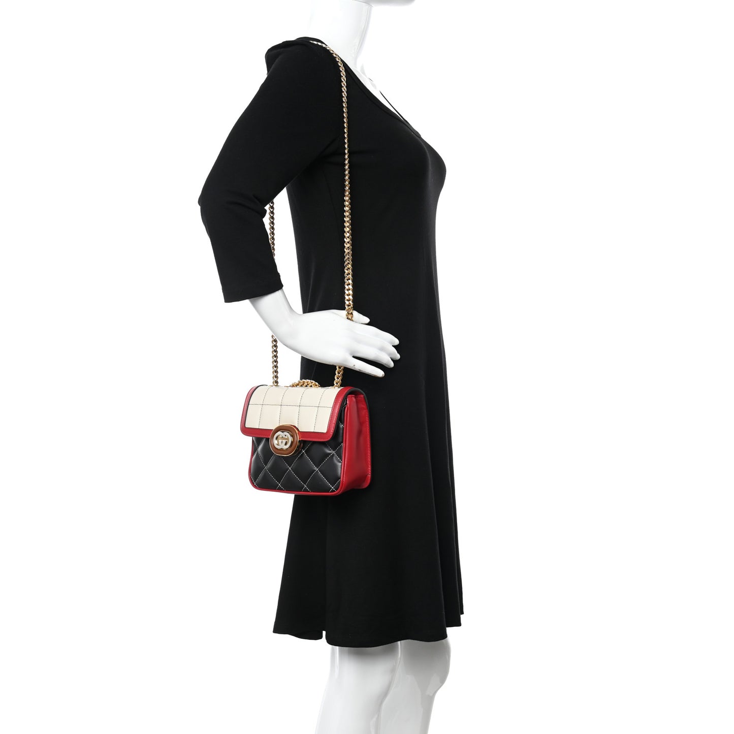 Calfskin Quilted Mini Deco Shoulder Bag Mystic White Red Black