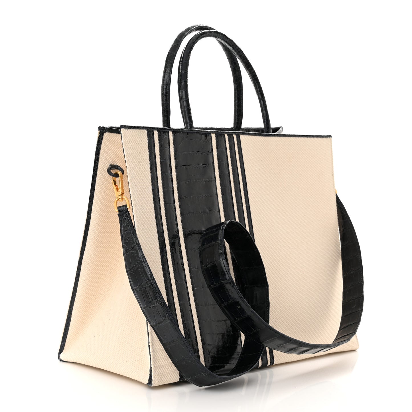 Linen Crocodile Medium Emma Stripe Tote Blue