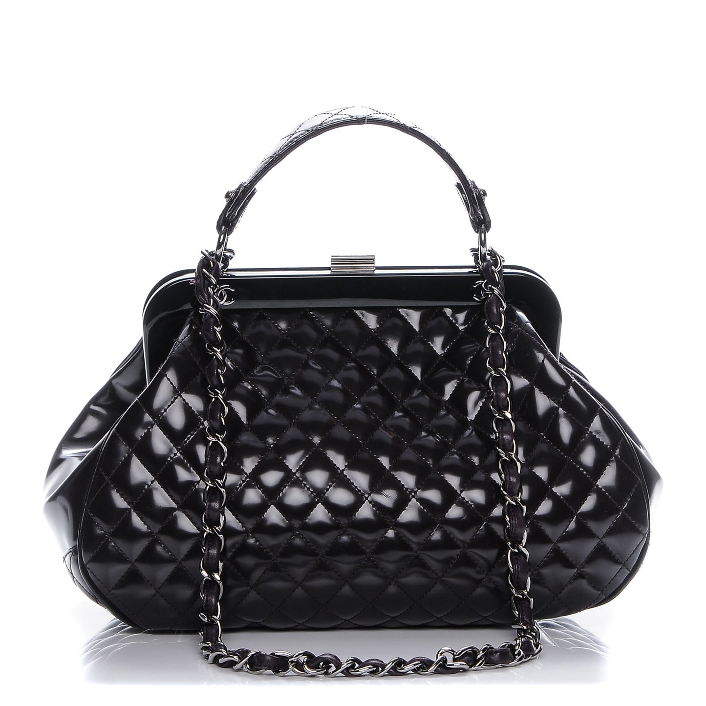 Glazed Calfskin Quilted Mademoiselle Small Frame Bag Purple