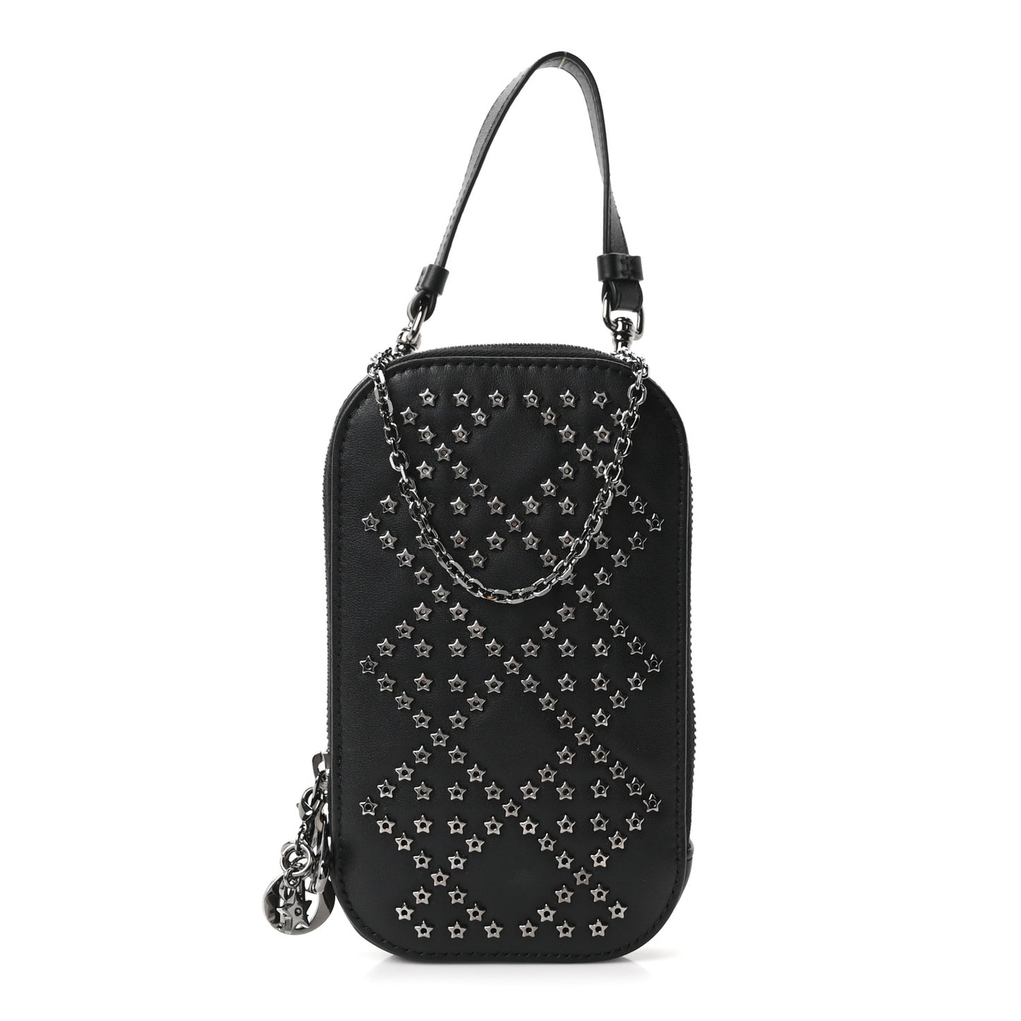 Lambskin Cannage Lucky Star Studded Lady Dior Phone Holder  Black