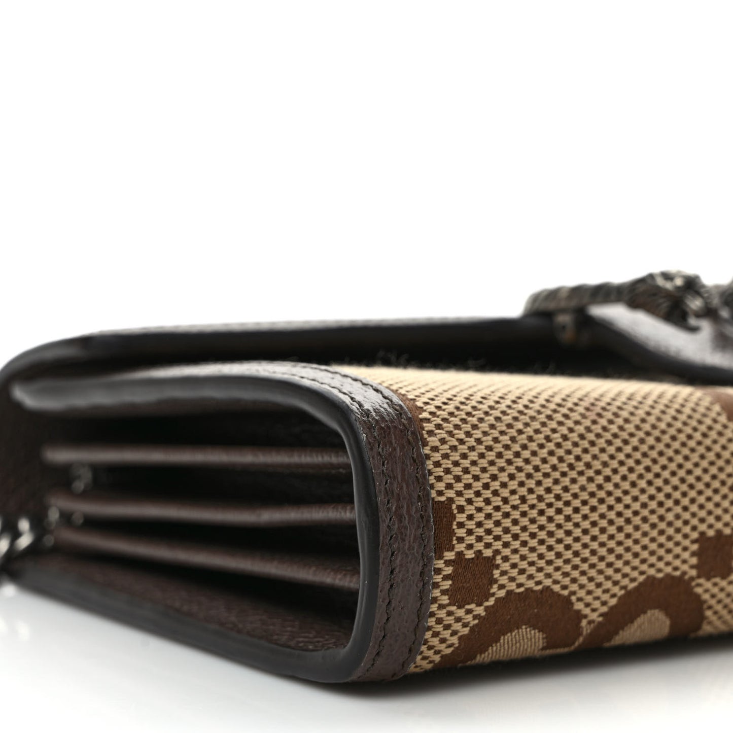 Monogram Jumbo GG Textured Dollar Calfskin Mini Dionysus Chain Wallet Camel Ebony New Acero