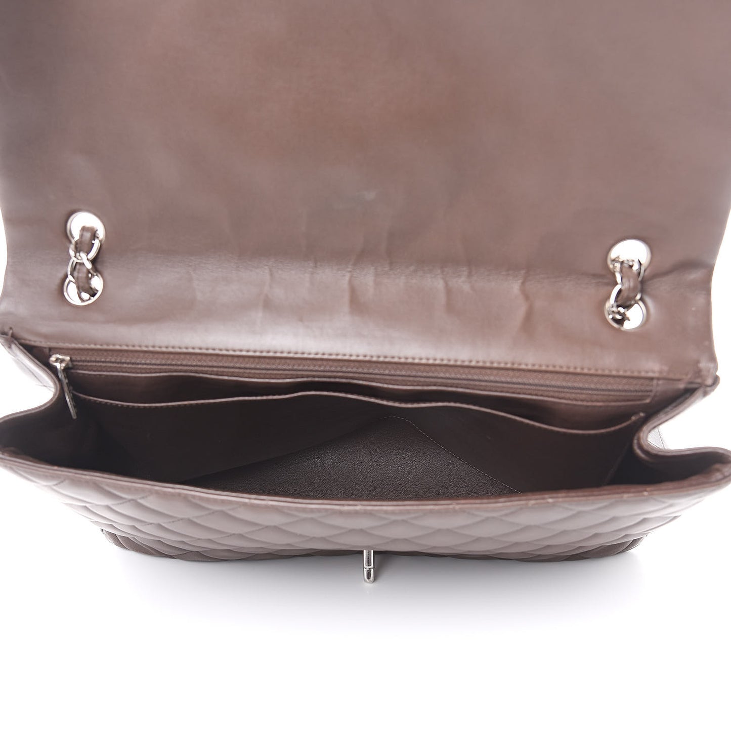 Lambskin Quilted Maxi Single Flap Brown