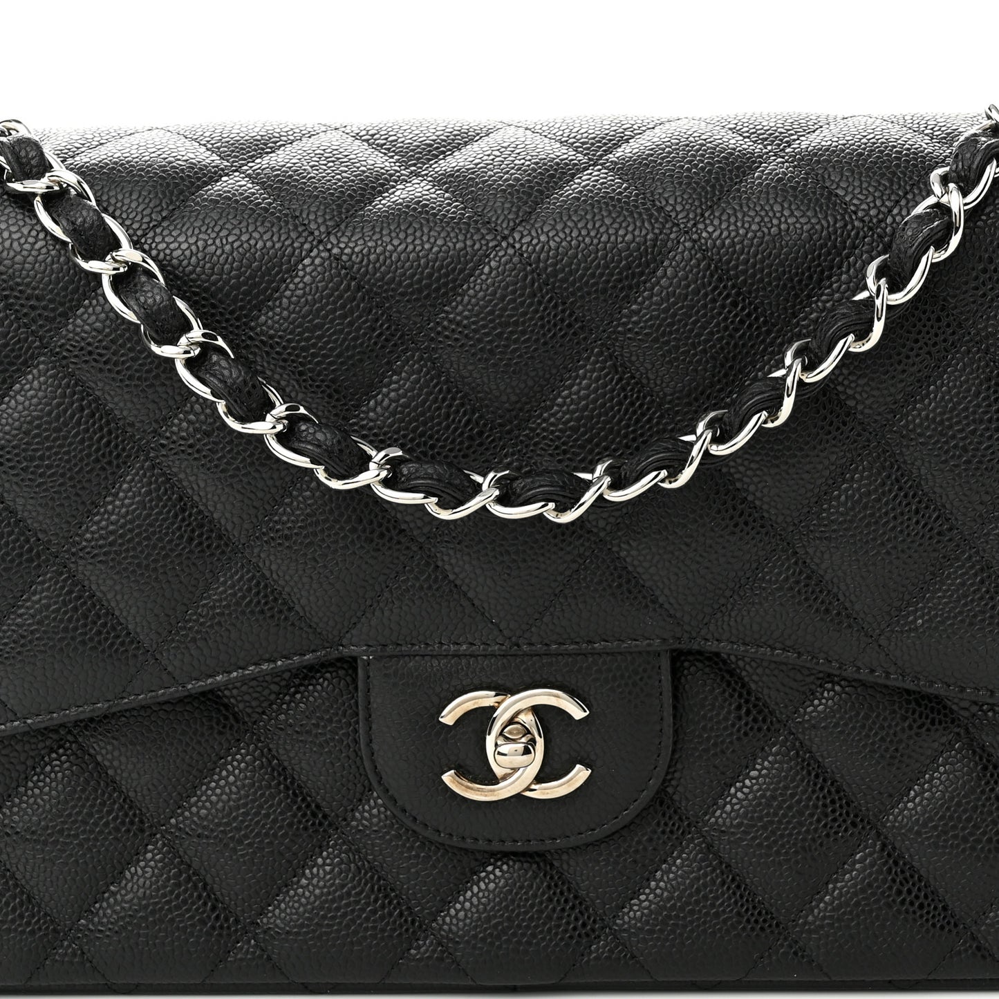 Caviar Quilted Jumbo Double Flap Black