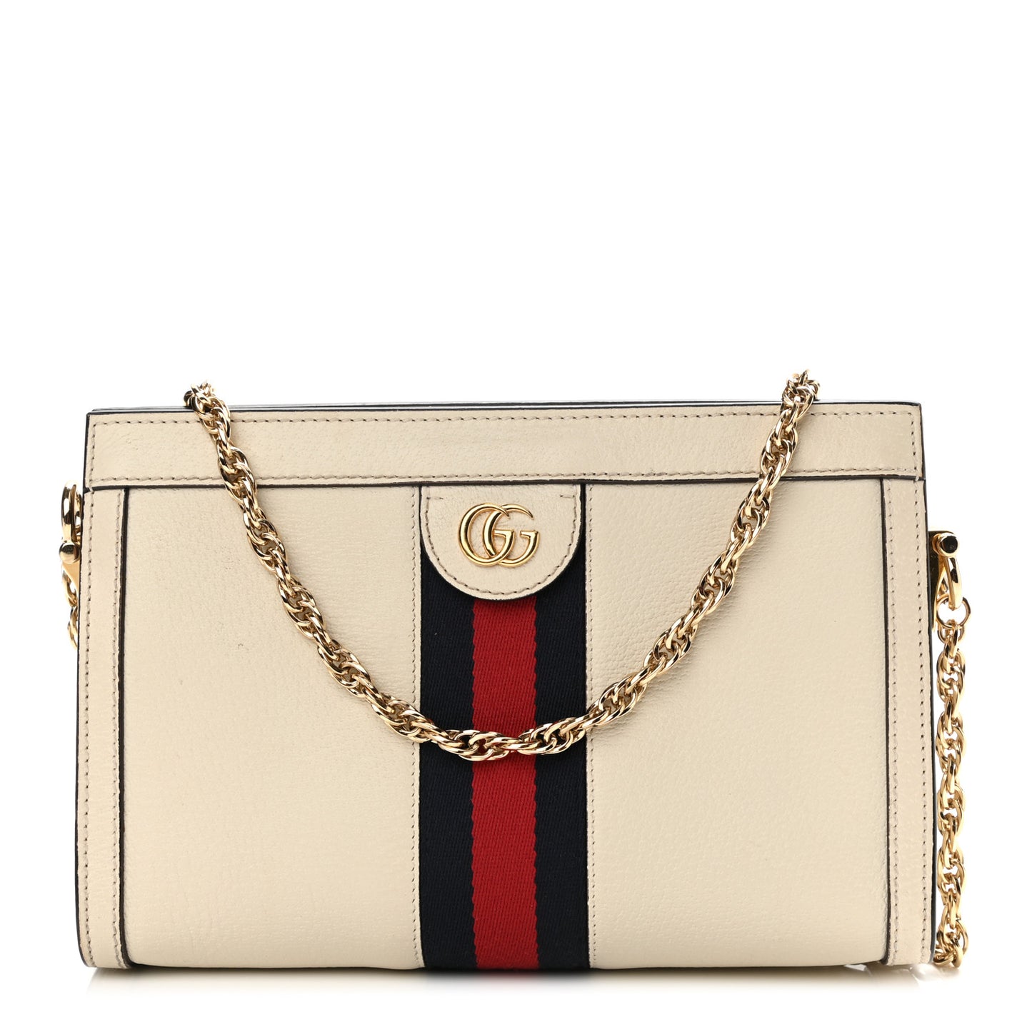 Textured Calfskin Web Small Ophidia Chain Shoulder Bag Mystic White