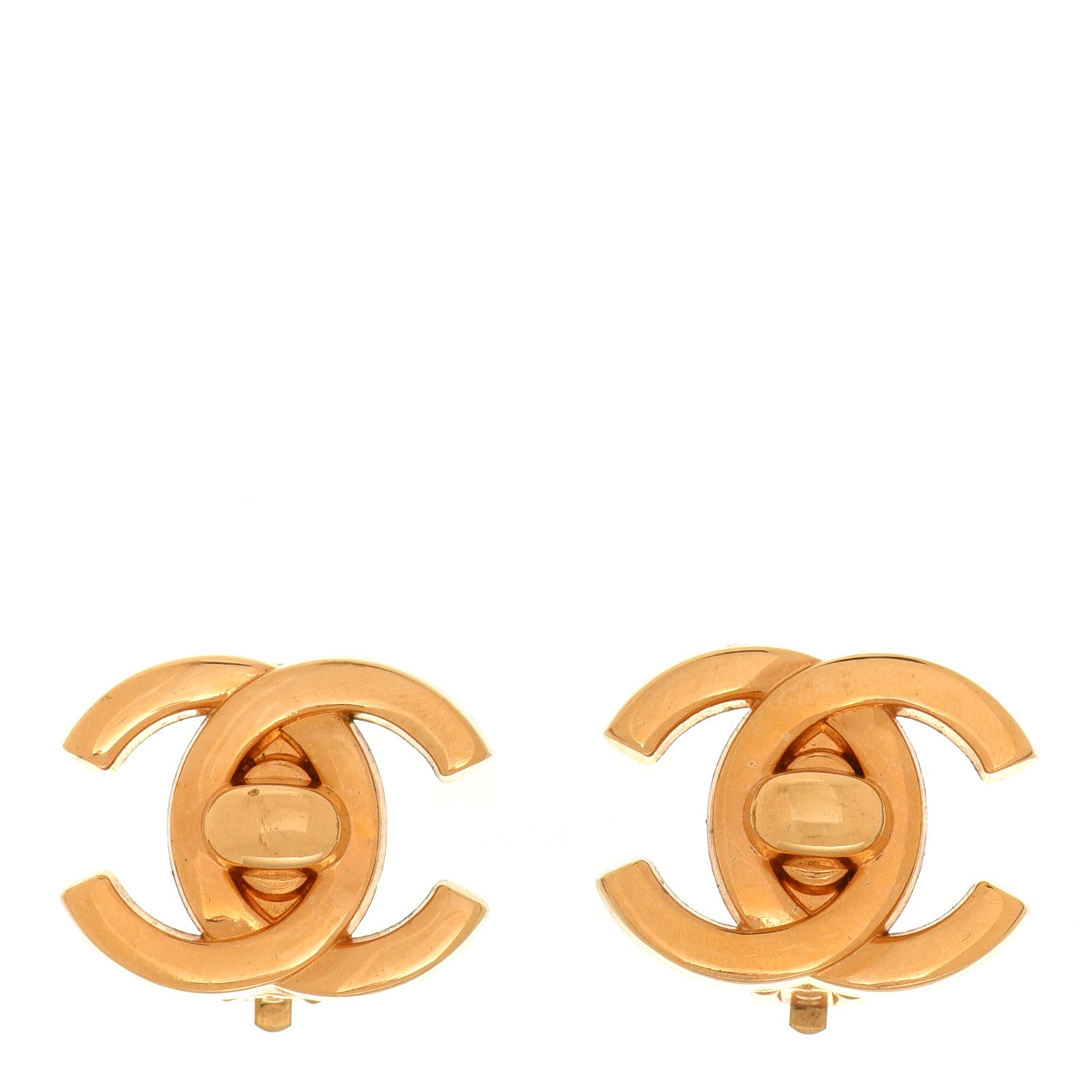 Chanel Metal CC Turnlock Clip On Earrings Gold 1 of 5