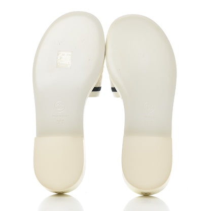 Chanel Lambskin Embroidered CC Mule Sandal 38 Ivory Black 5 of 15