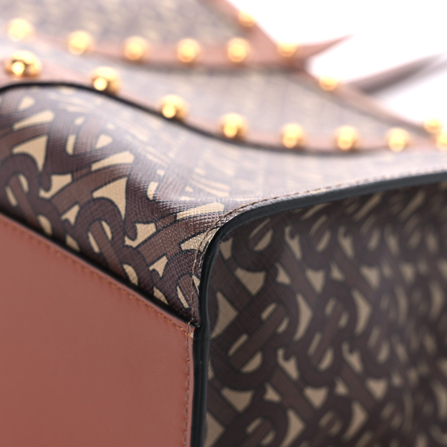 Burberry E-Canvas Monogram Studded Book Tote Bridle Brown 9 of 12