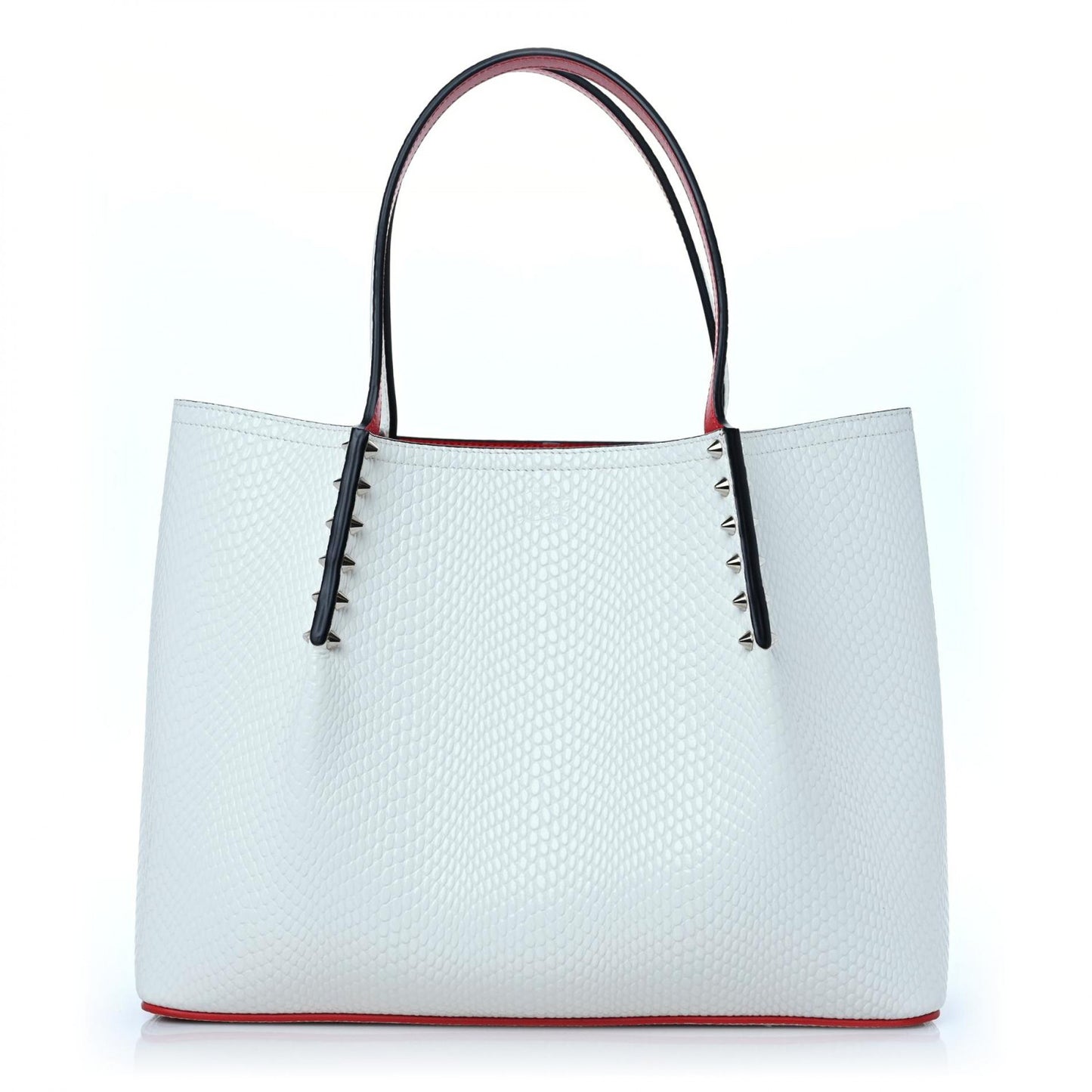 Calfskin Jurassic Embossed Spiked Cabarock Shopper Tote White