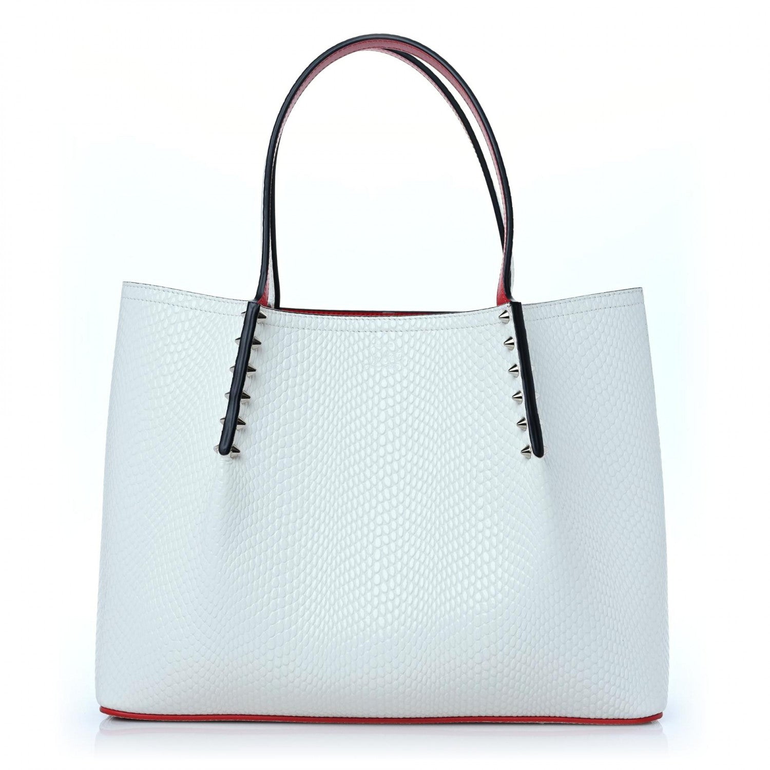 Christian Louboutin Calfskin Jurassic Embossed Spiked Cabarock Shopper Tote White 1 of 13