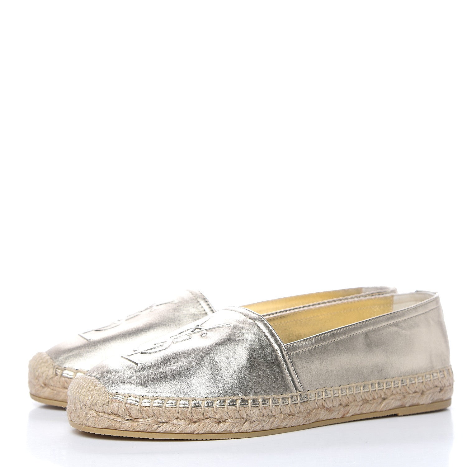 Saint Laurent Metallic Lambskin Monogram Espadrilles 39.5 Gold 3 of 10