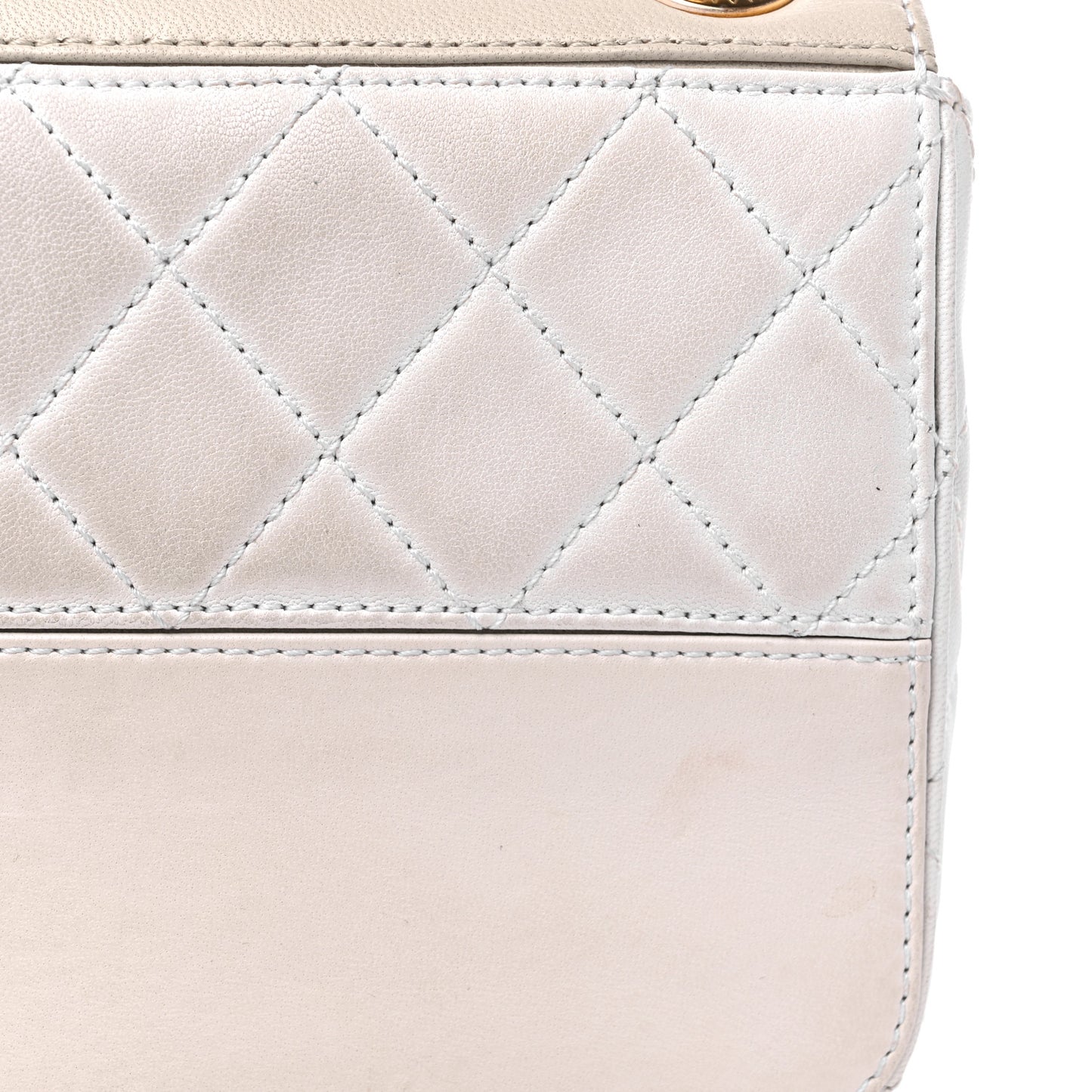 Lambskin Calfskin Quilted Shoulder Flap Bag Beige White
