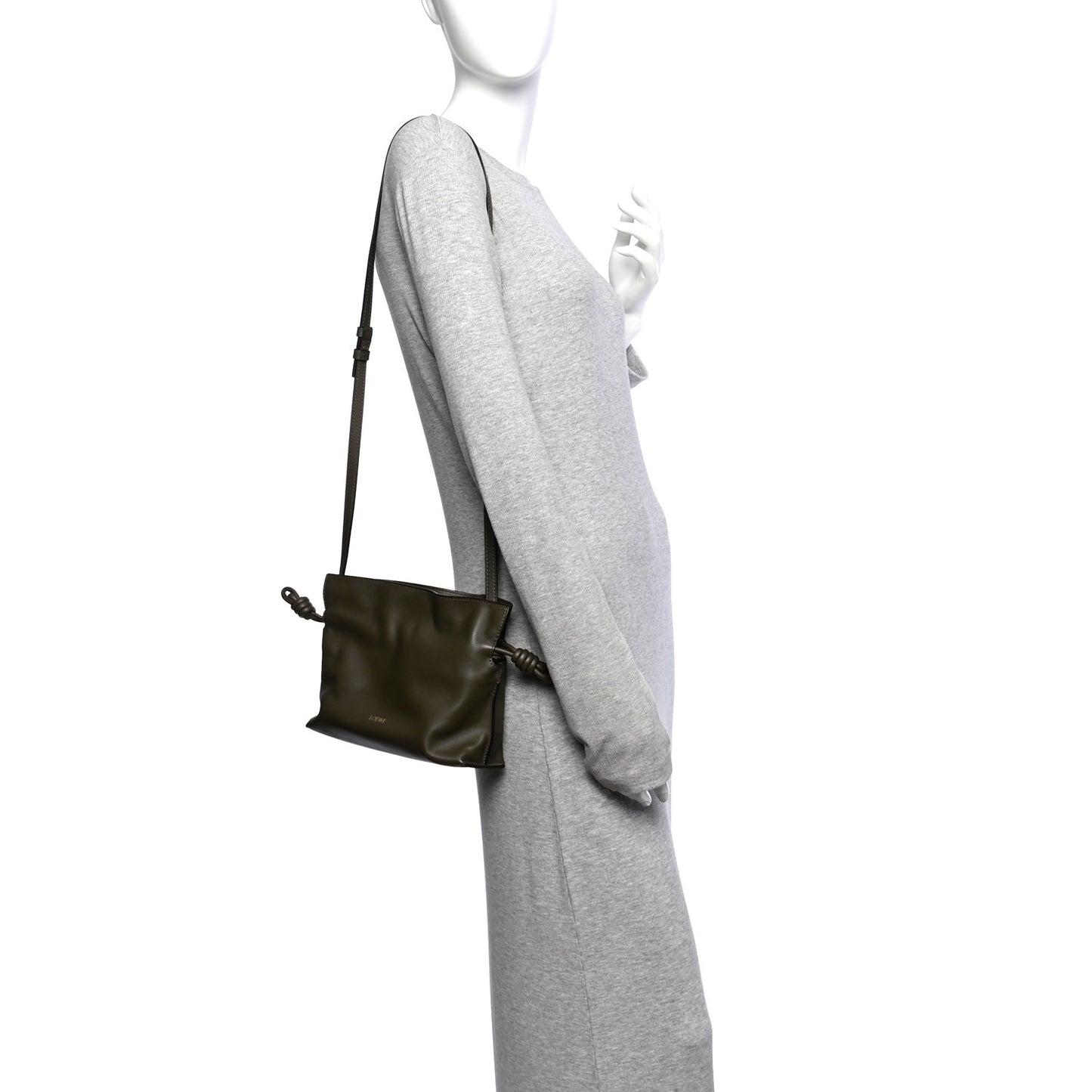 Calfskin Mini Flamenco Knot Clutch Dark Khaki Green