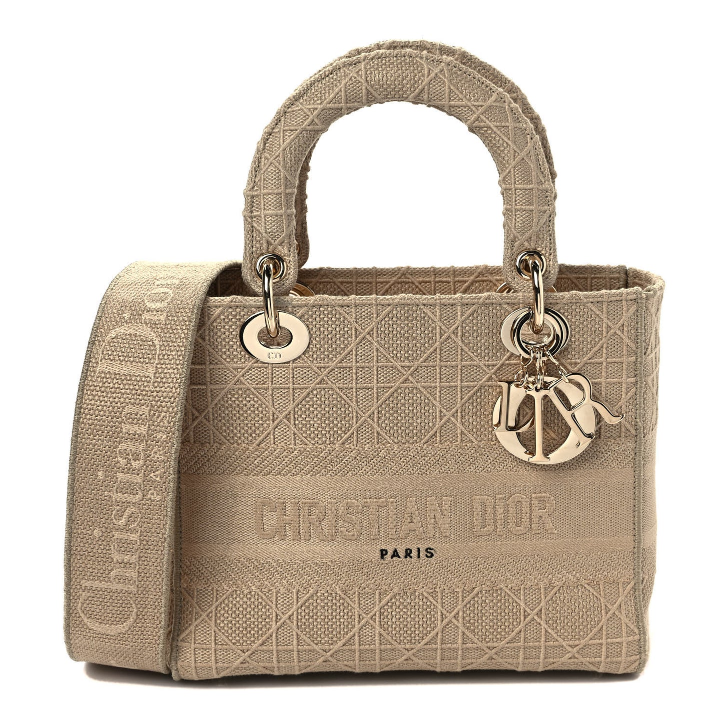 Canvas Embroidered Cannage Medium Lady D-Lite Beige