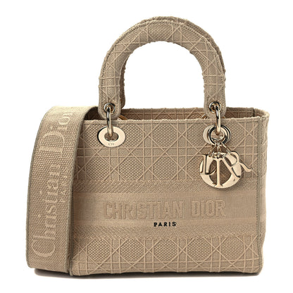 Christian Dior Canvas Embroidered Cannage Medium Lady D-Lite Beige 1 of 9