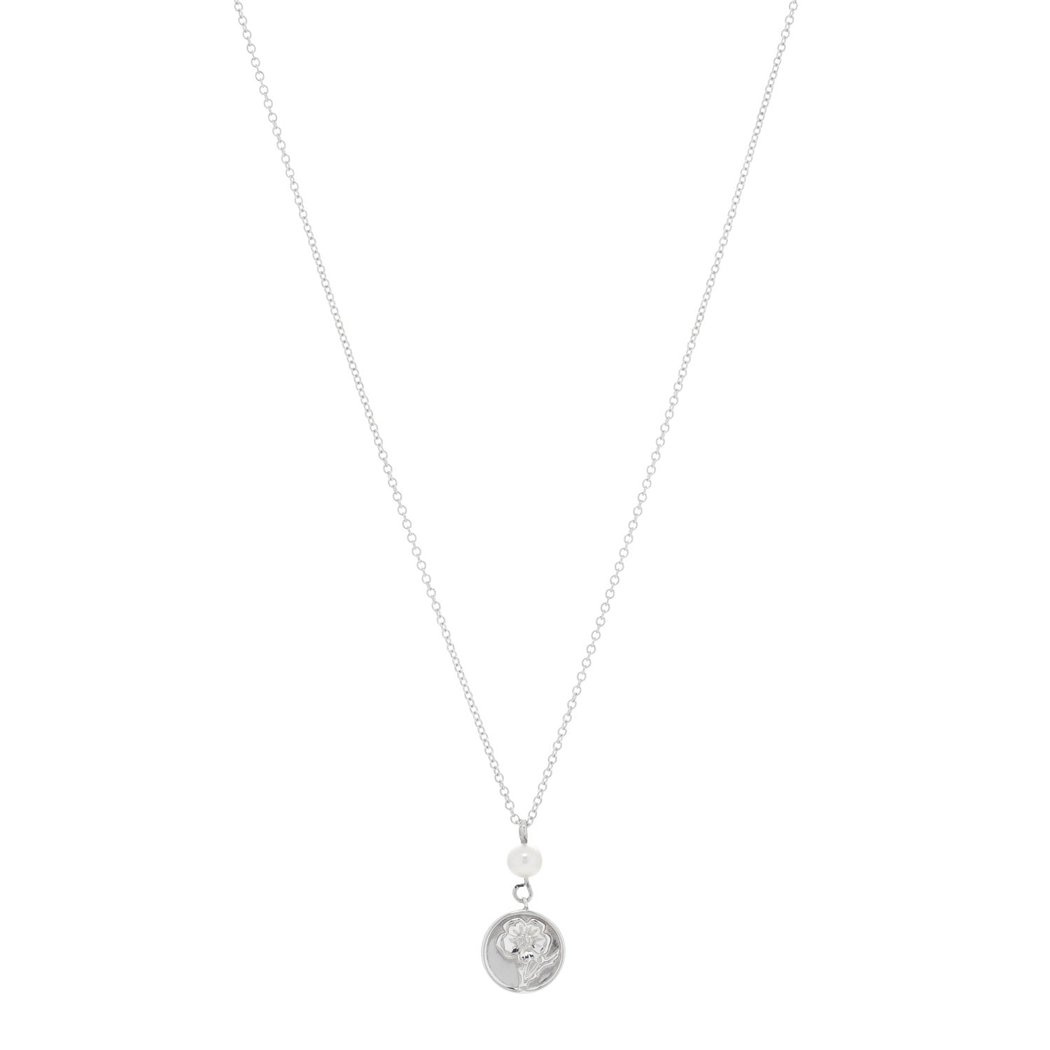 Tiffany Sterling Silver Pearl Nature Rose Pendant Necklace 1 of 4