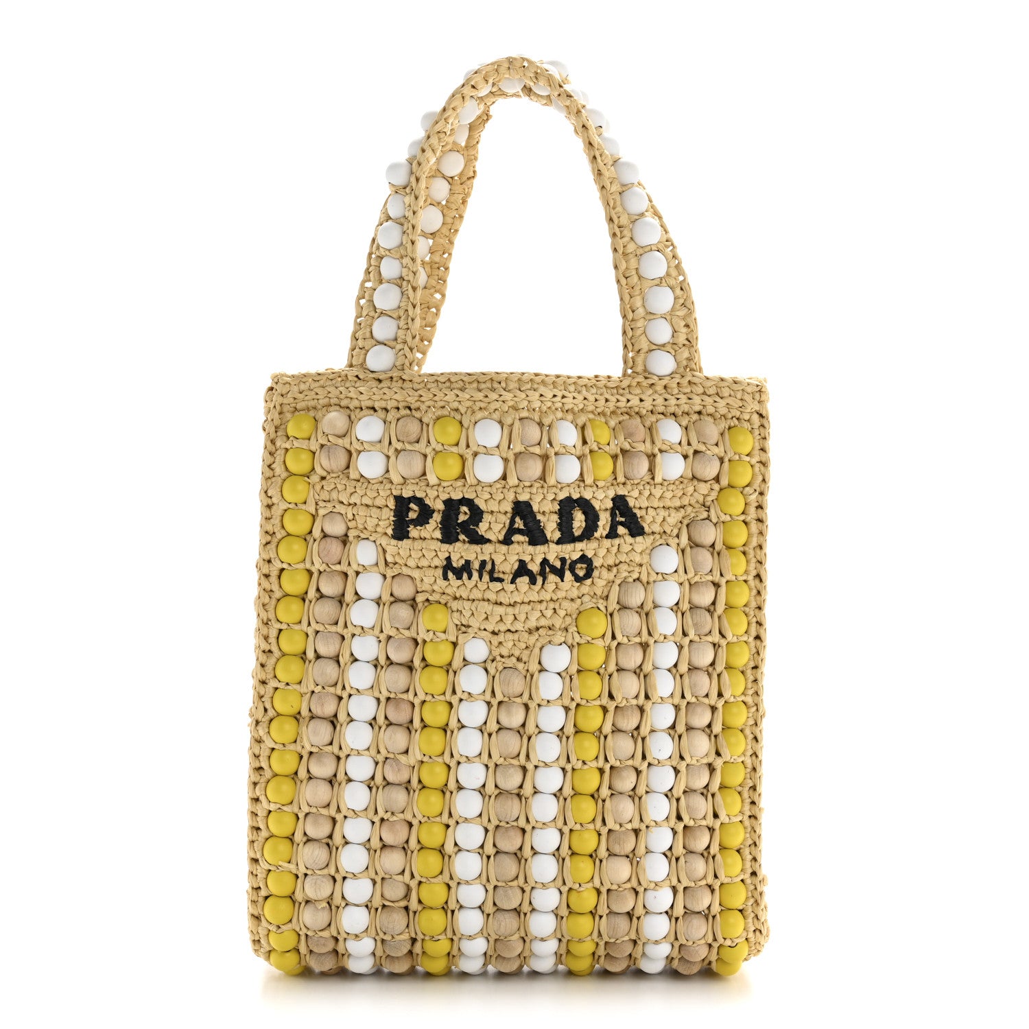 Prada Raffia Wood Bead Embroidered Logo Tote Bag Naturale 1 of 12