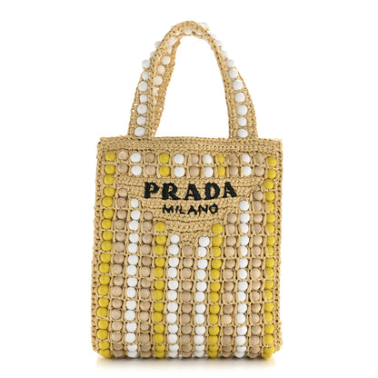 Prada Raffia Wood Bead Embroidered Logo Tote Bag Naturale 1 of 12