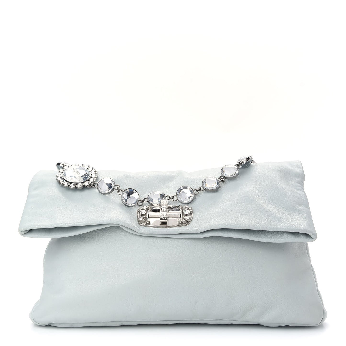 Nappa Crystal Flap Clutch Light Blue