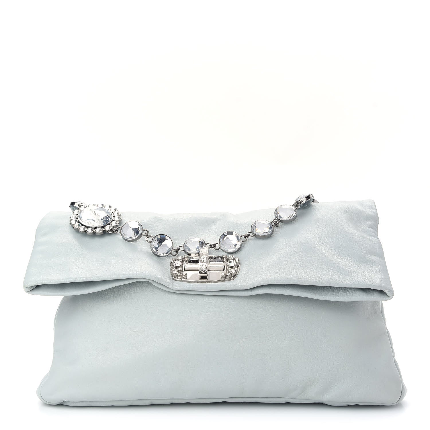 Miu Miu Nappa Crystal Flap Clutch Light Blue 1 of 7