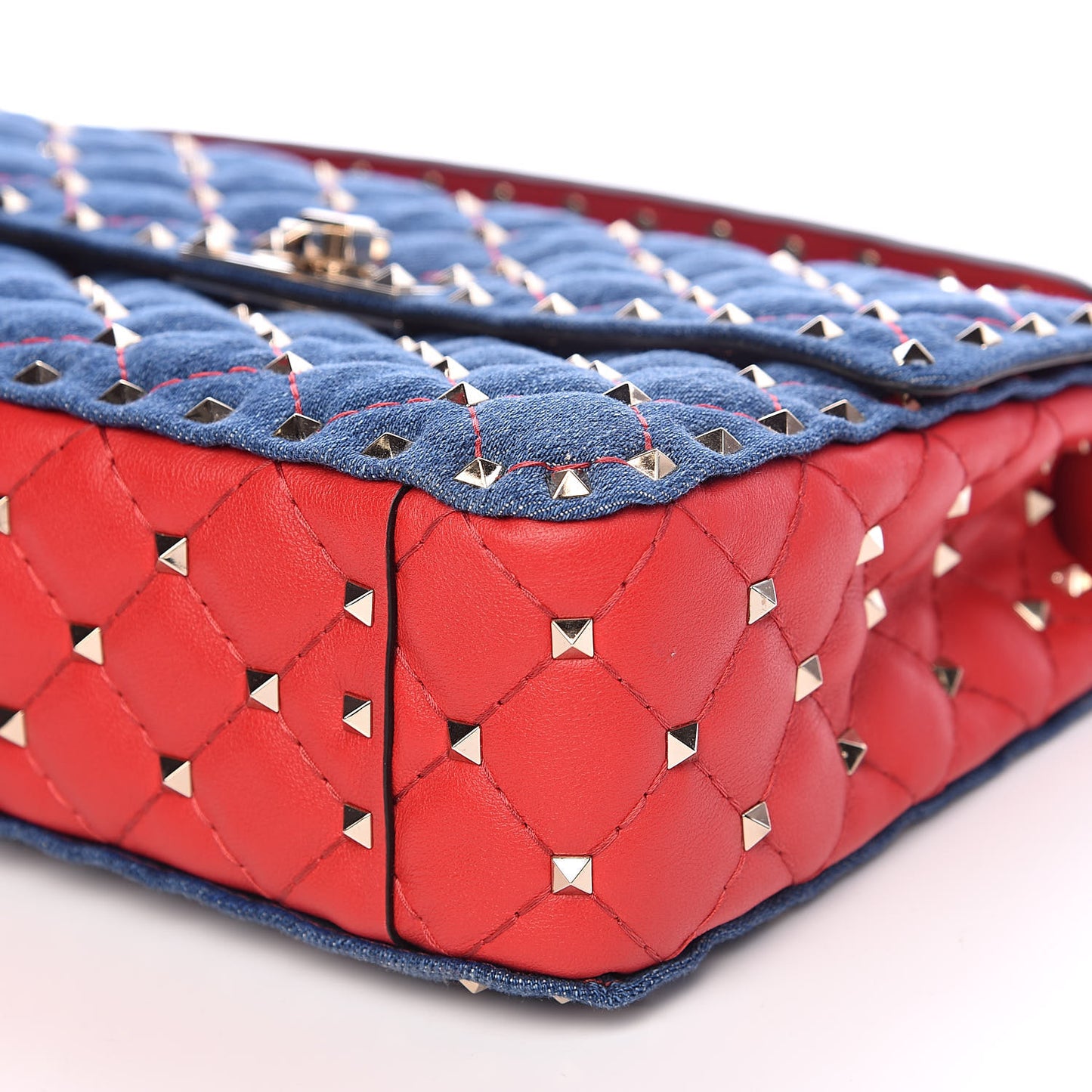 Denim Nappa Medium Rockstud Spike Shoulder Bag Denim Rouge