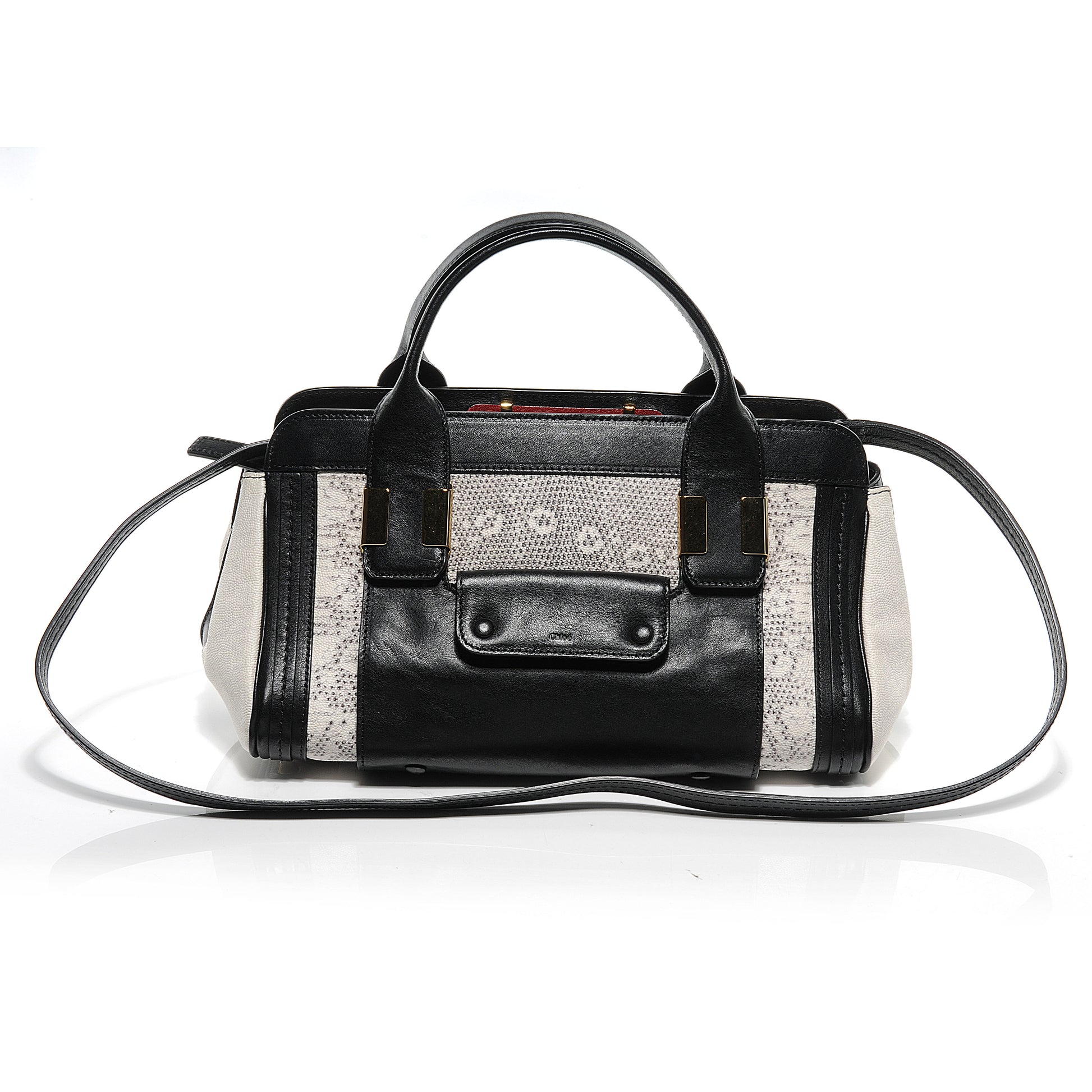 Chloe Lizard Embossed Mini Alice Satchel Black White 1 of 11