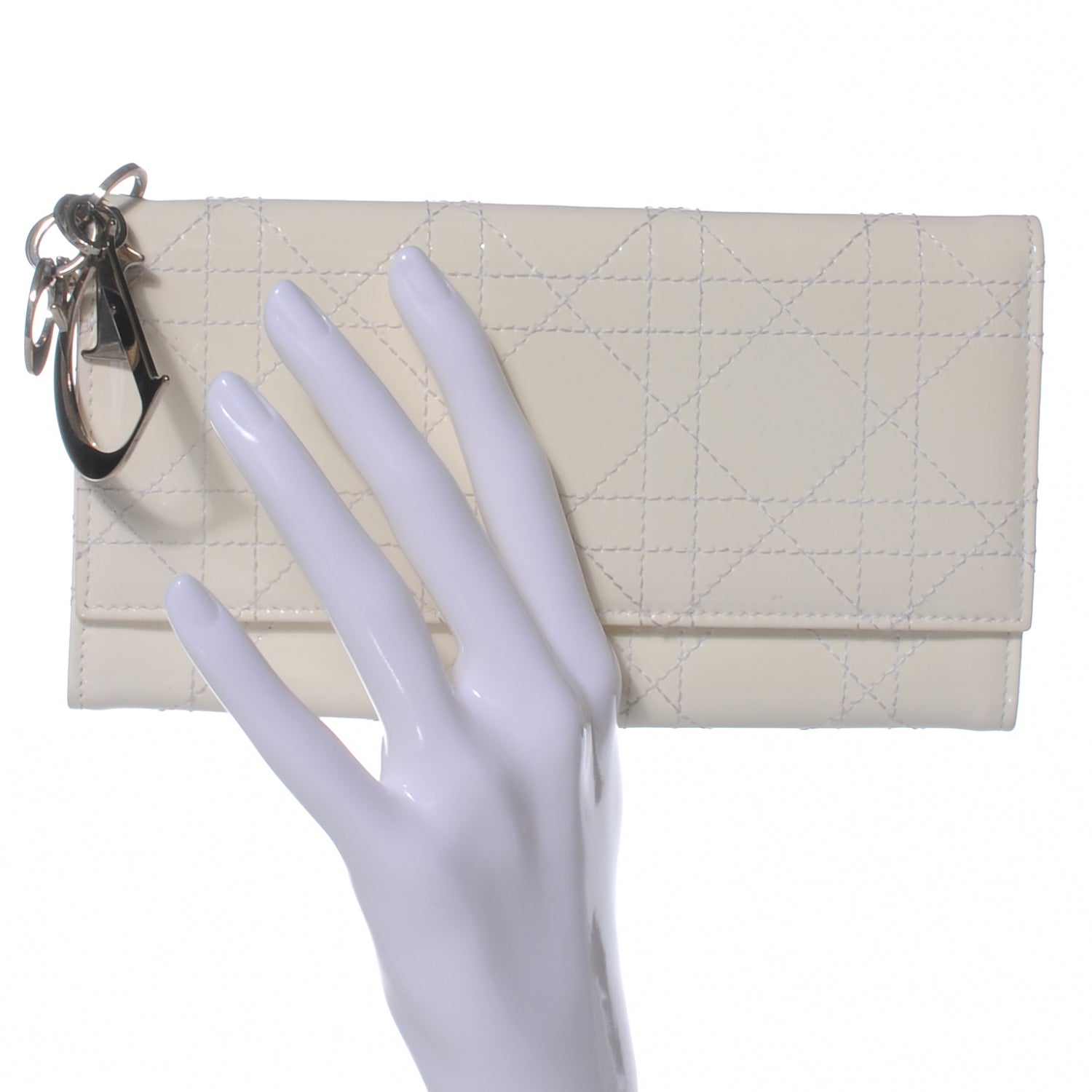 Christian Dior Patent Cannage Lady Dior Charm Wallet White 2 of 7
