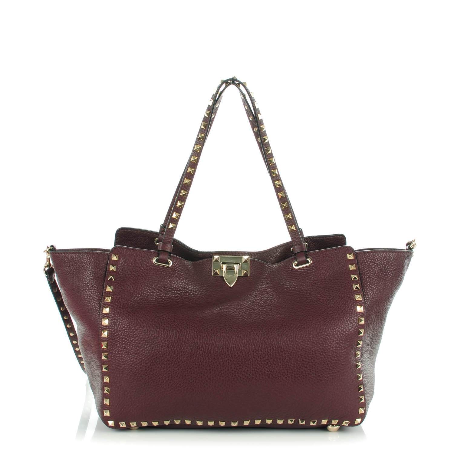 Valentino Garavani Pebbled Calfskin Medium Rockstud Tote Rubin 1 of 8