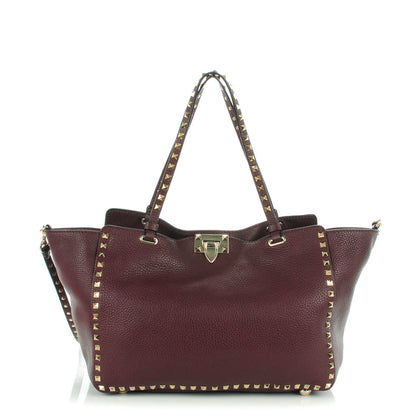 Valentino Garavani Pebbled Calfskin Medium Rockstud Tote Rubin 1 of 8
