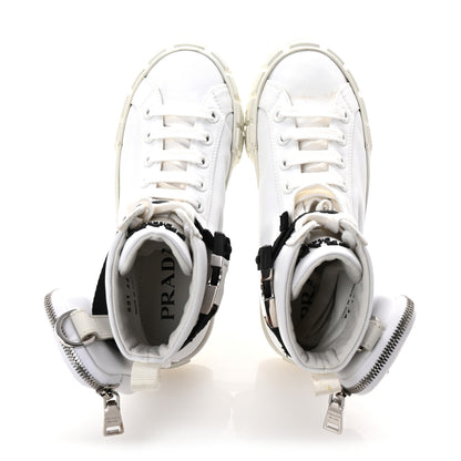 Prada Re-Nylon Gabardine Metal Triangle Logo Wheel Pouch Pocket High Top Sneakers 36 White 2 of 10