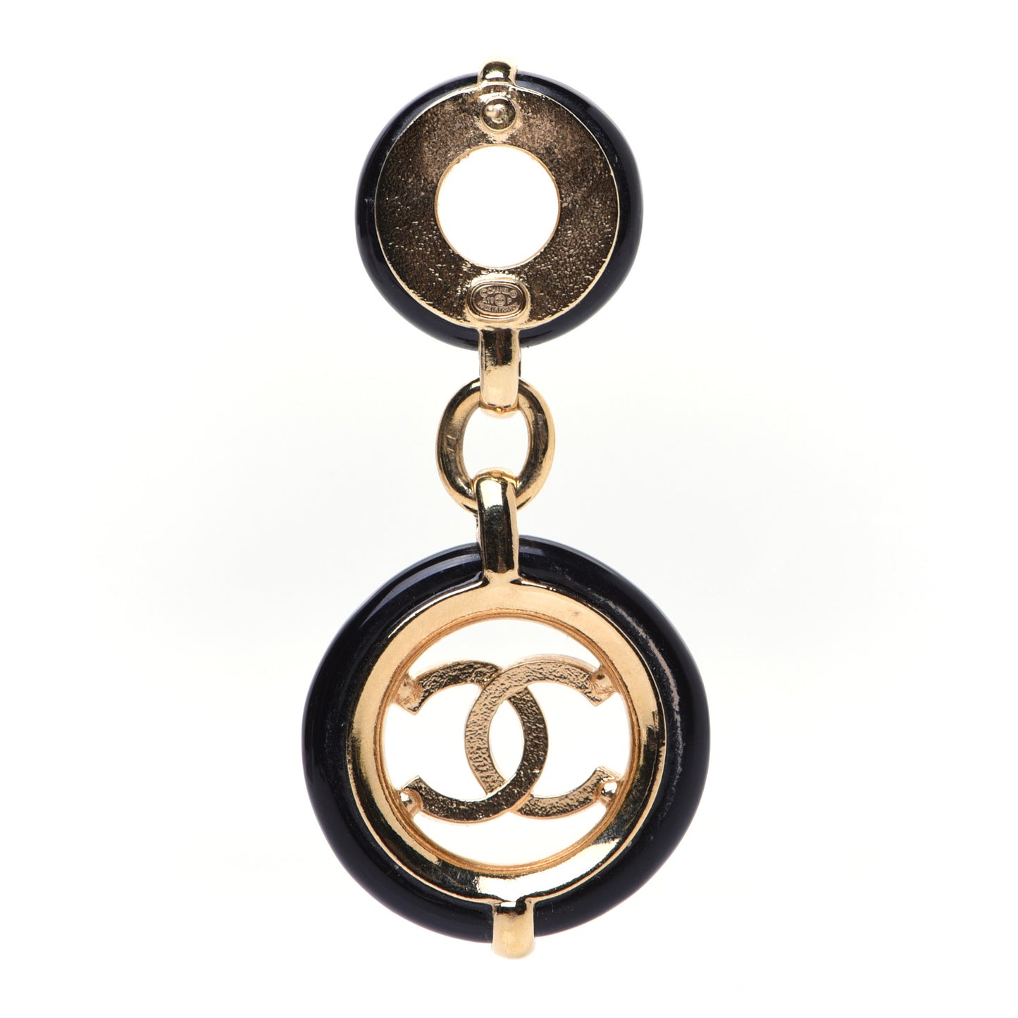 Metal Resin CC Round Drop Earrings Black Gold
