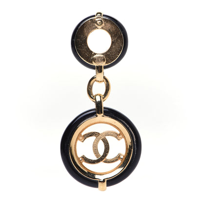 Chanel Metal Resin CC Round Drop Earrings Black Gold 3 of 7